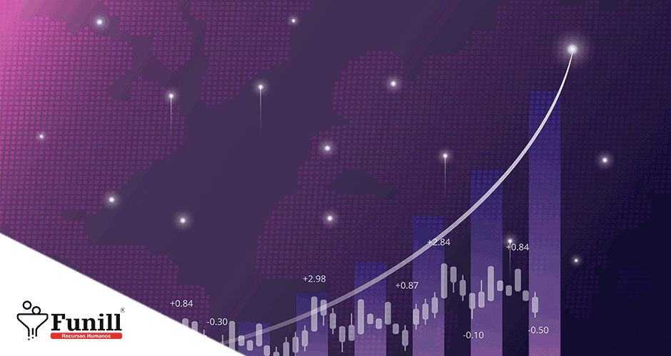 Um gráfico de barras em um fundo roxo com estrelas